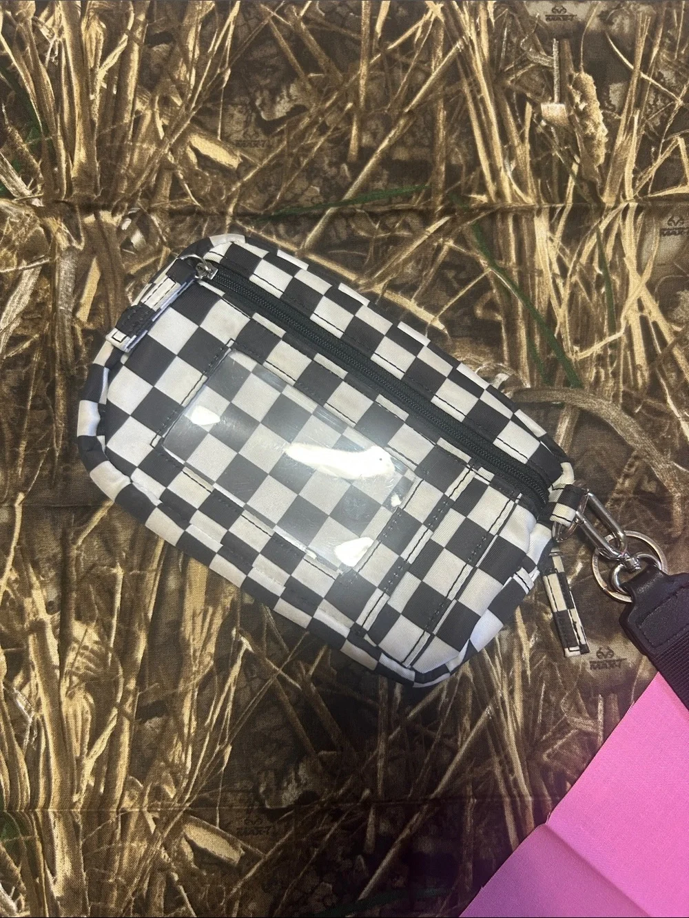 Black & White Checker Wristlet Phone Pouch
